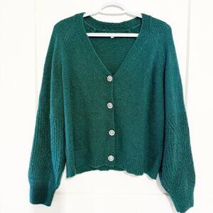 Maurices Womens Green Knit Cardigan Sweater W/ Rhinestone Buttons Size M